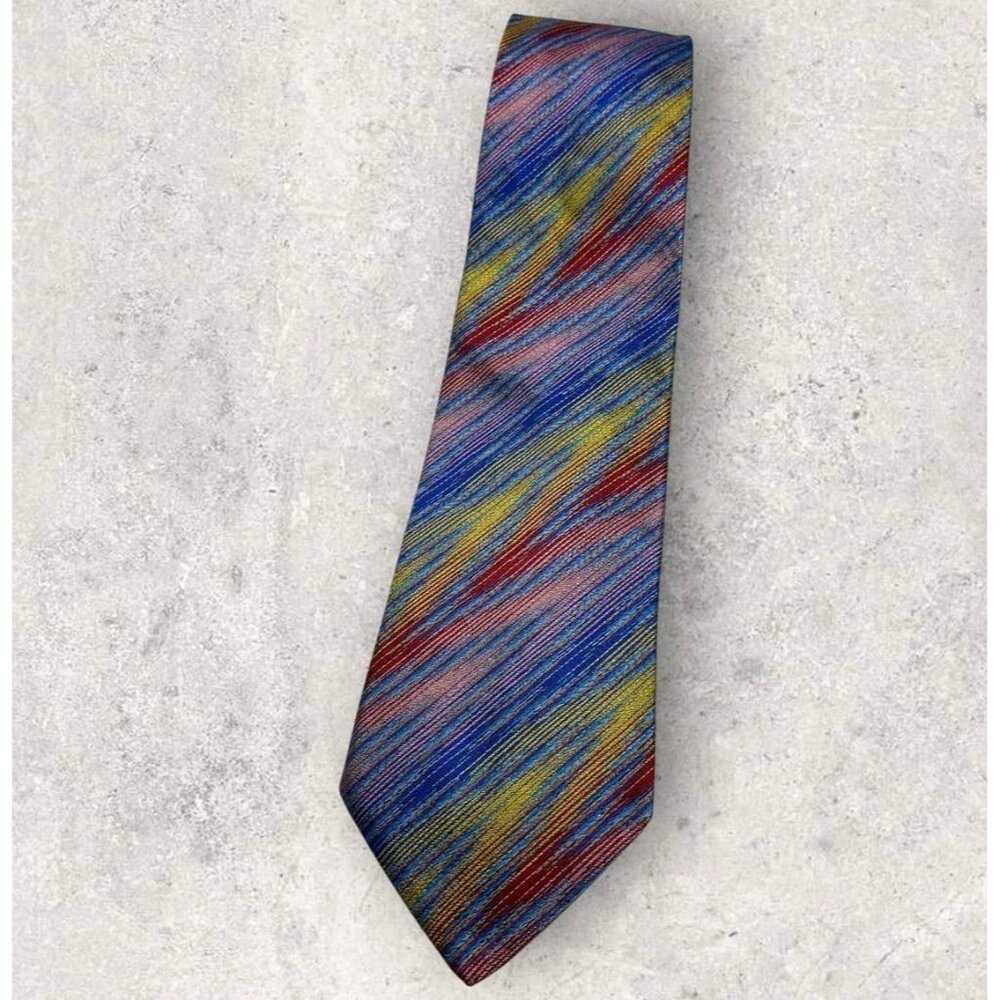 MISSONI Silk Tie ITALY Blue Gold Purple Geometric W:3.7" EUC